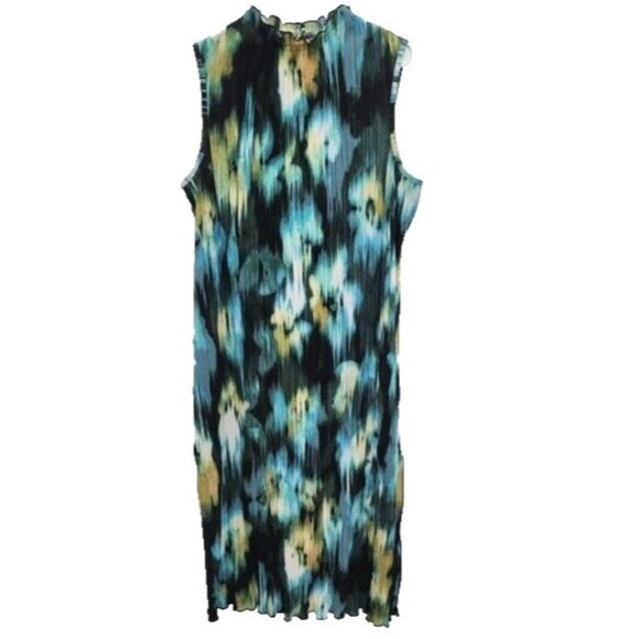 Future Collective Womens Midi Dress XXL Blue Black Floral Watercolor Side Slit - Picture 1 of 8